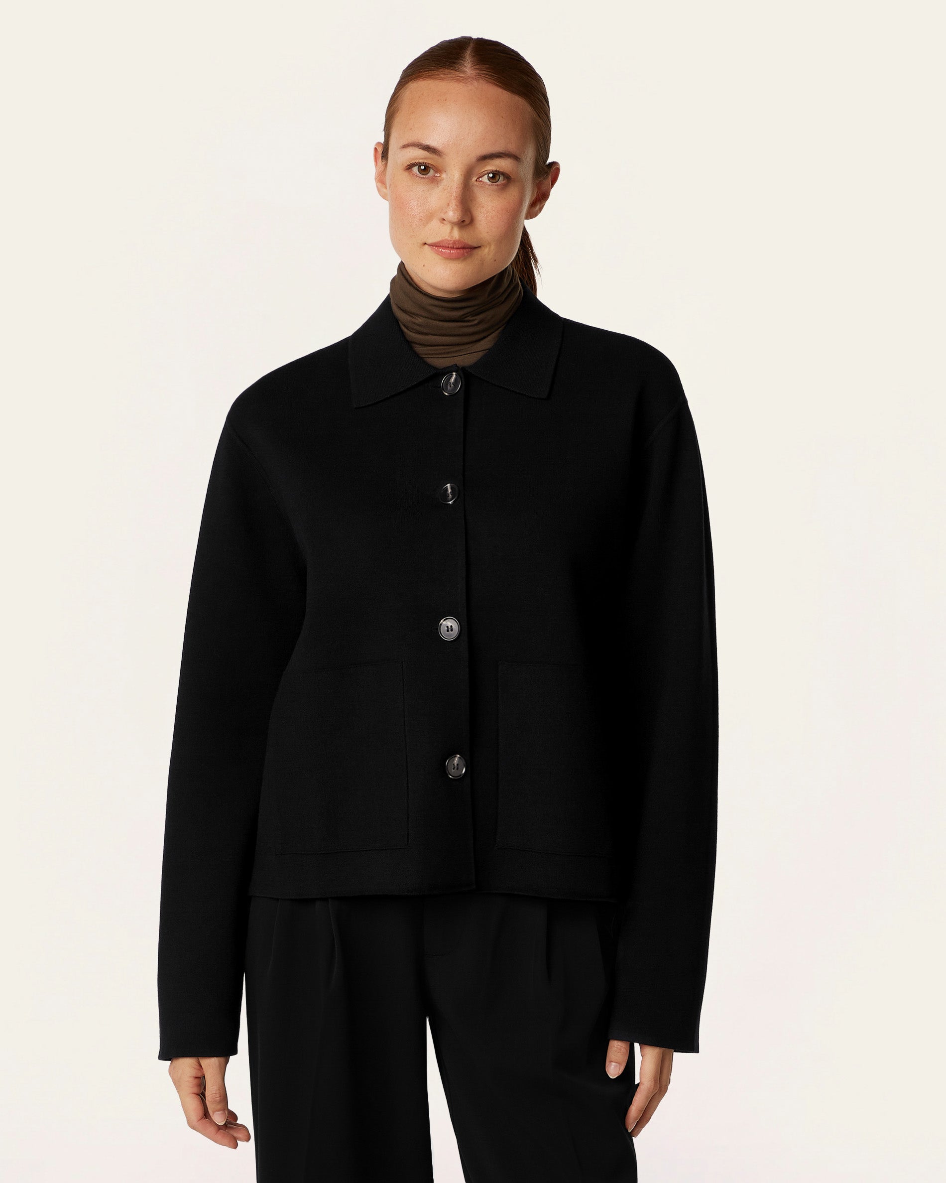 Boxy Jacquard Cardigan - Black