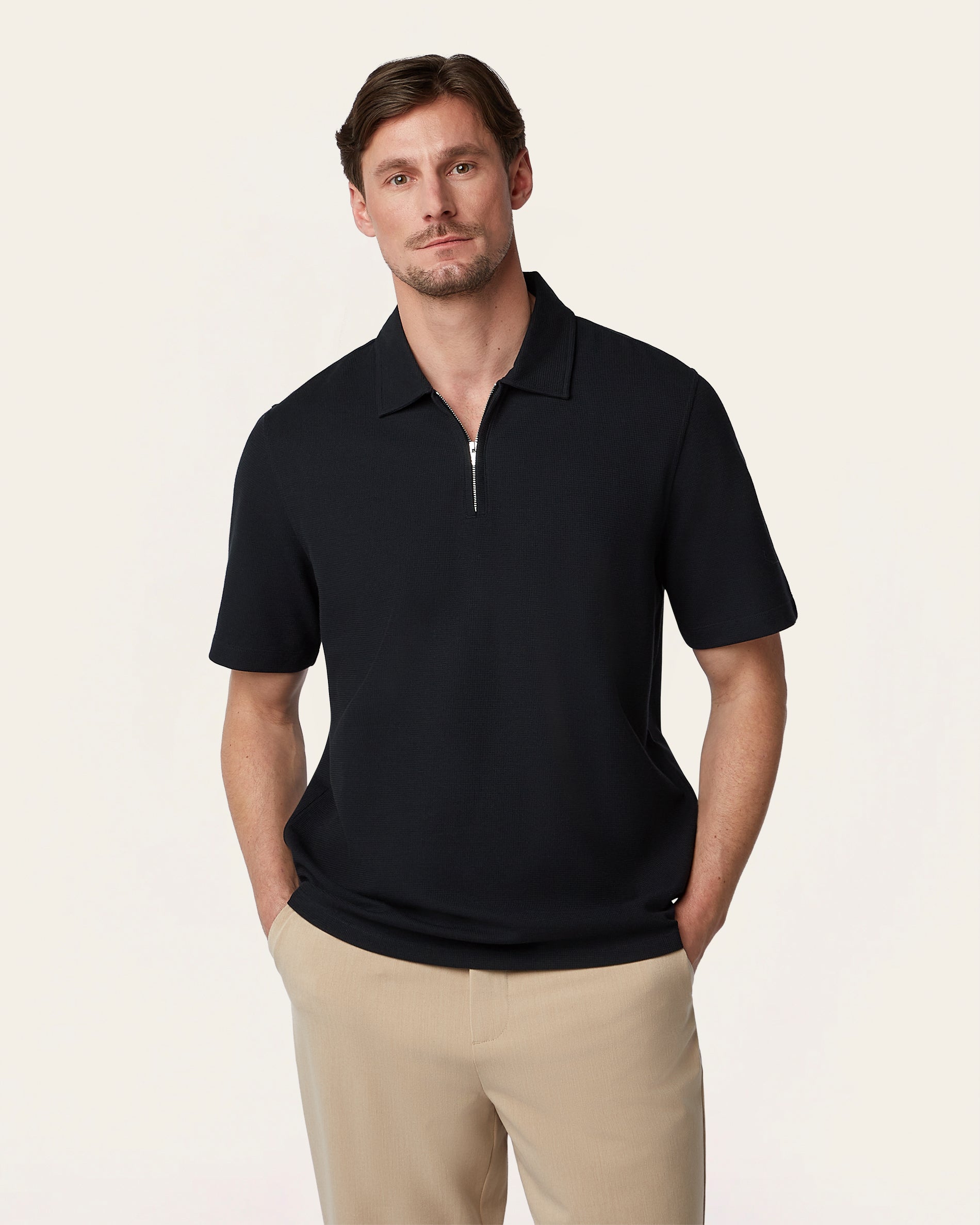 トップス trvo black hole polo Navy Relaxed Fit Zip Polo – Odour Resistant | LABFRESH