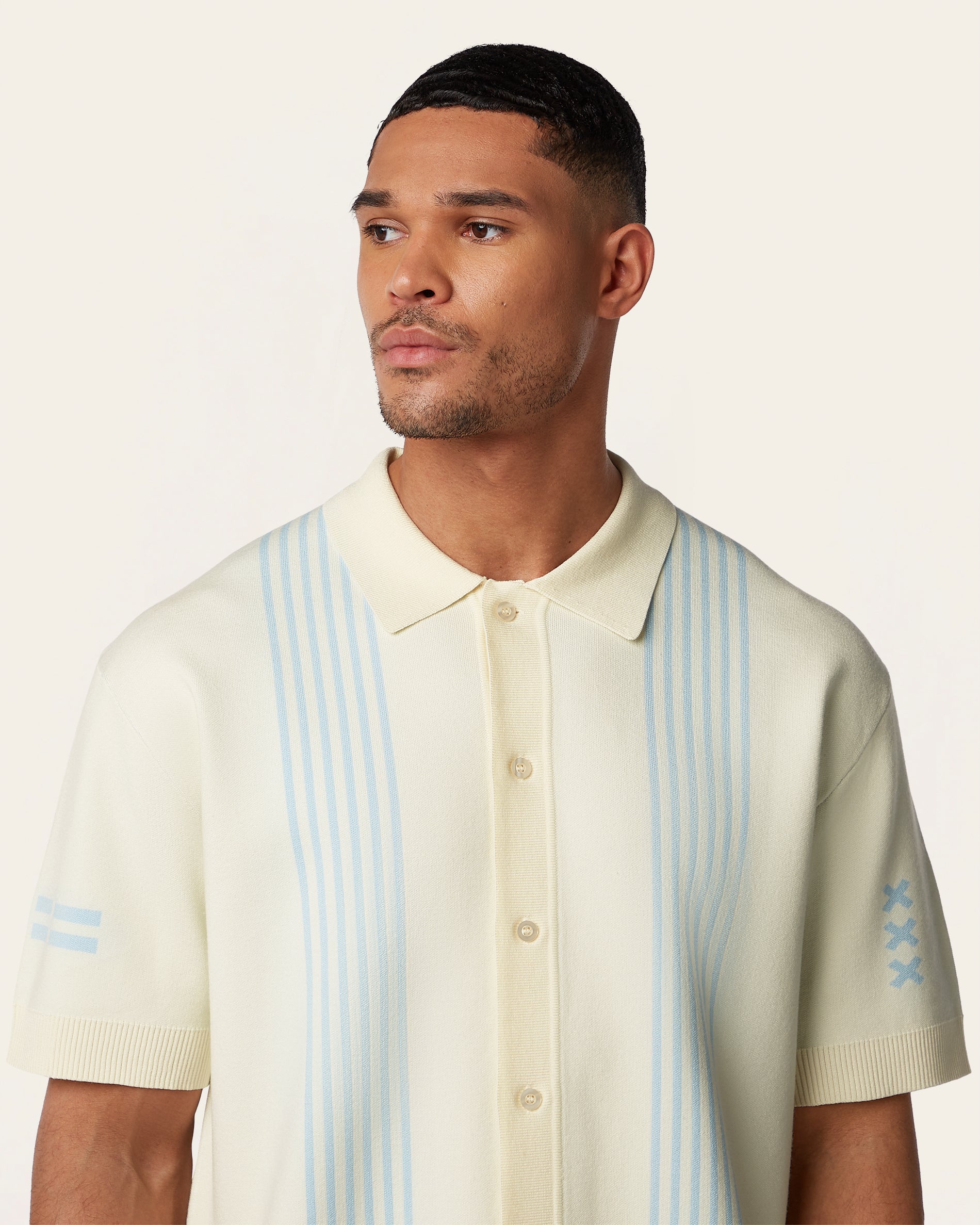 Jacquard Polo Off White / Light Blue
