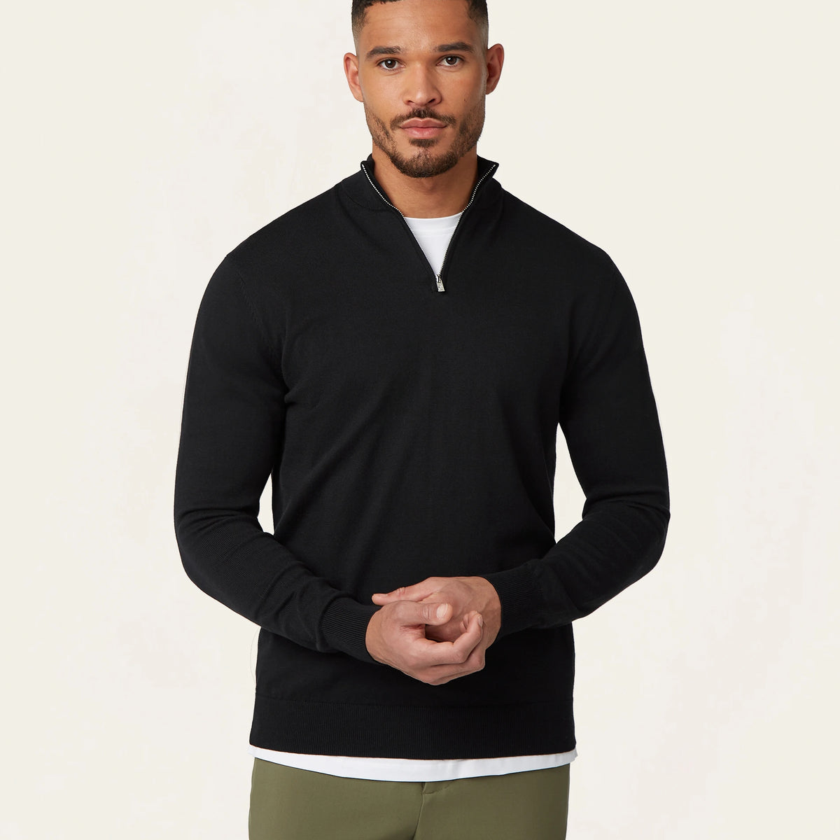 Black Half-zip Wool Sweater – Seawool Blend | LABFRESH