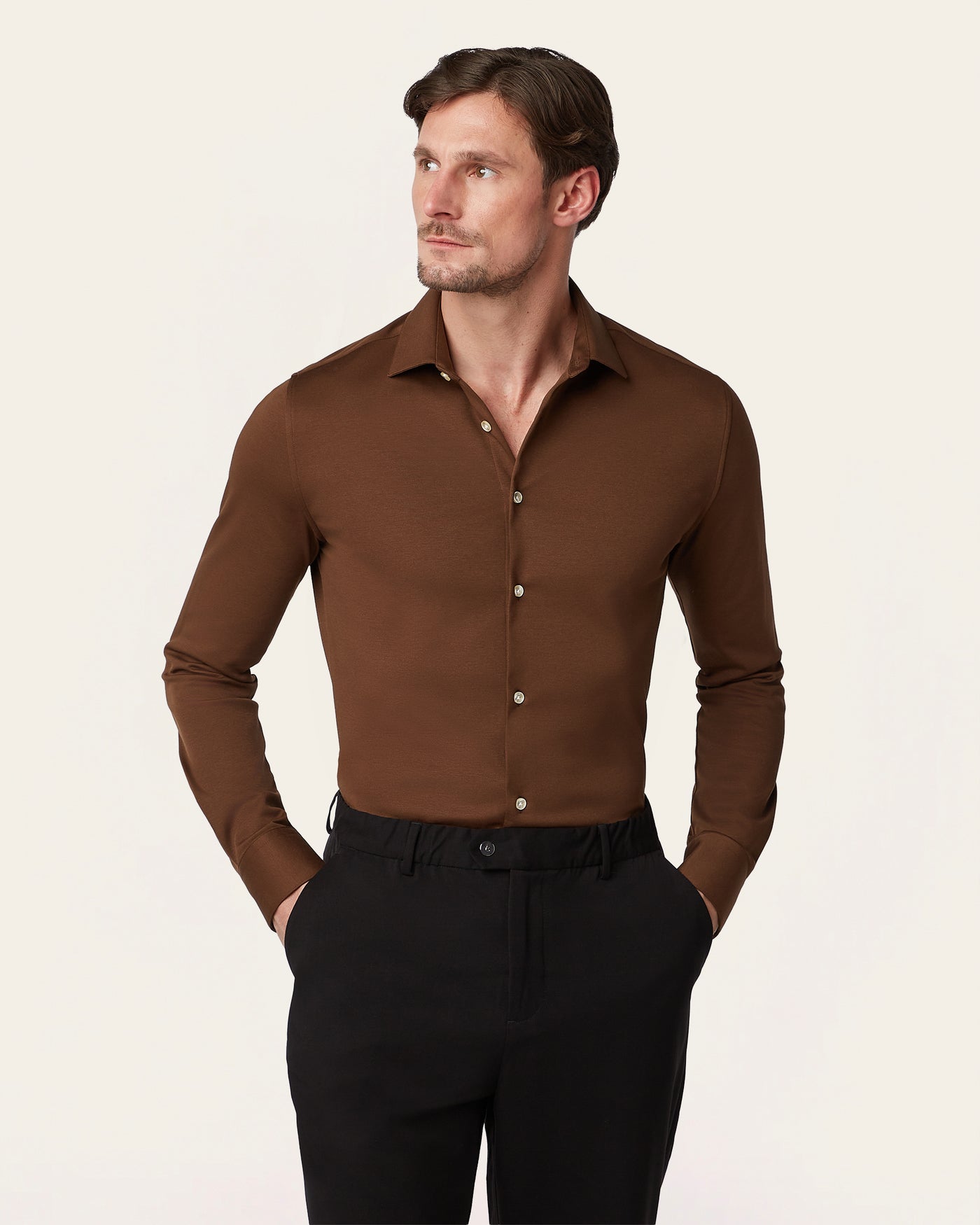 Knitted non-iron shirt Brown
