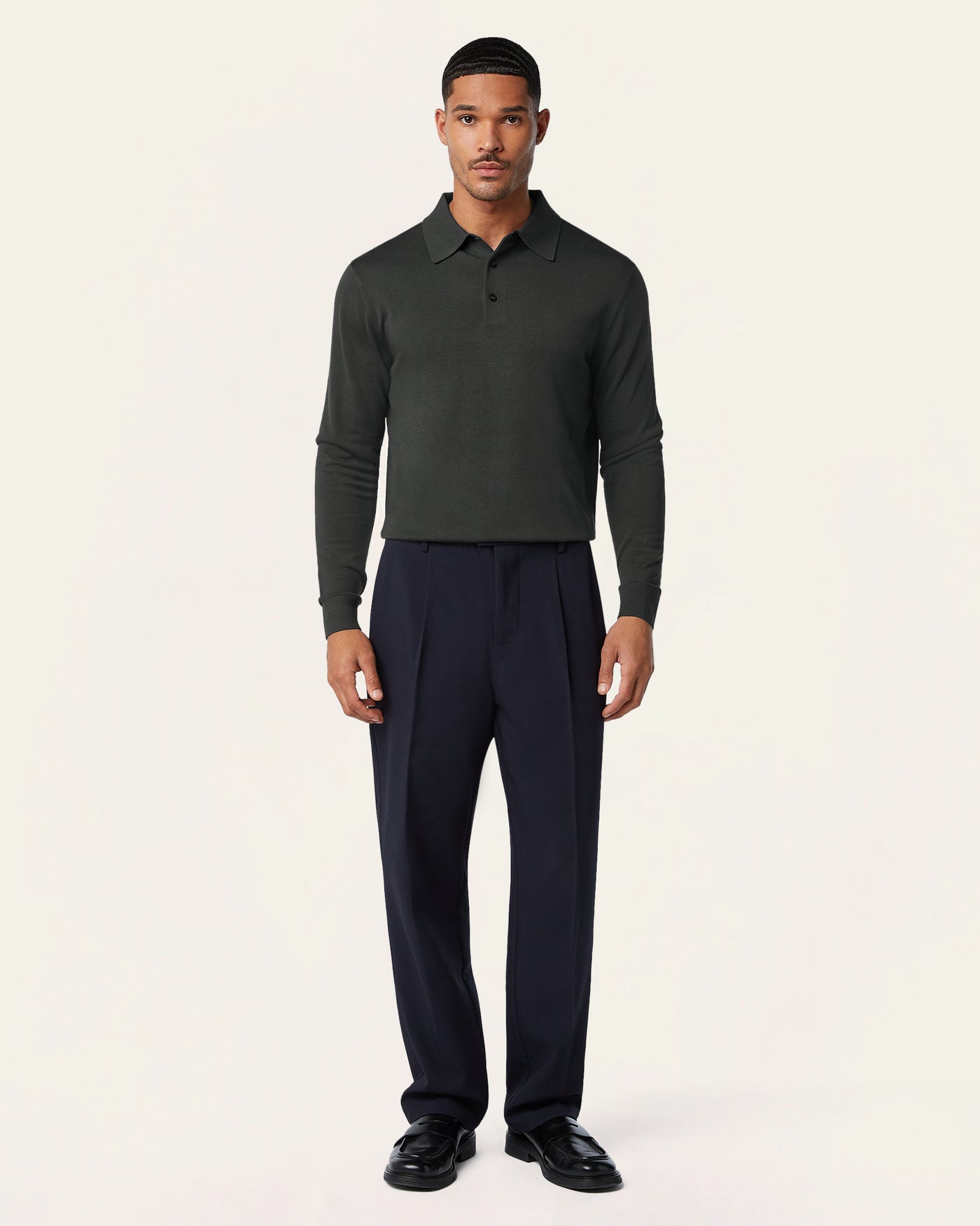 Knitted Long-sleeve Polo Dark Grey