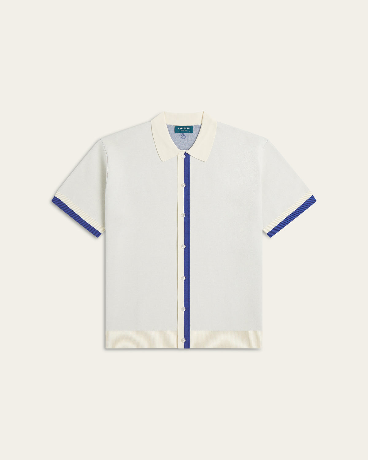 Jacquard Short Sleeve Shirt Off White / Cobalt Blue