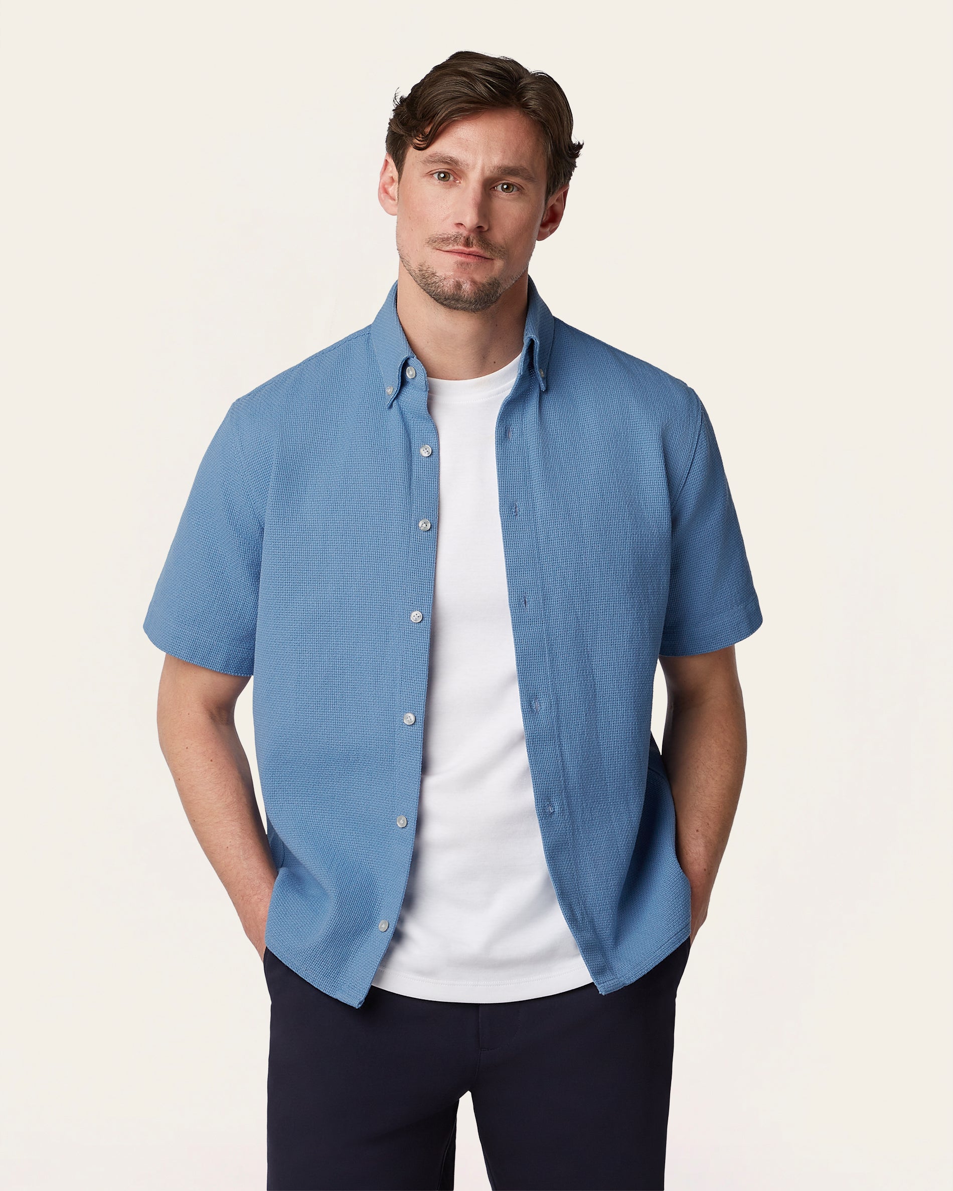 Short Sleeve Shirt Off White / Light Blue