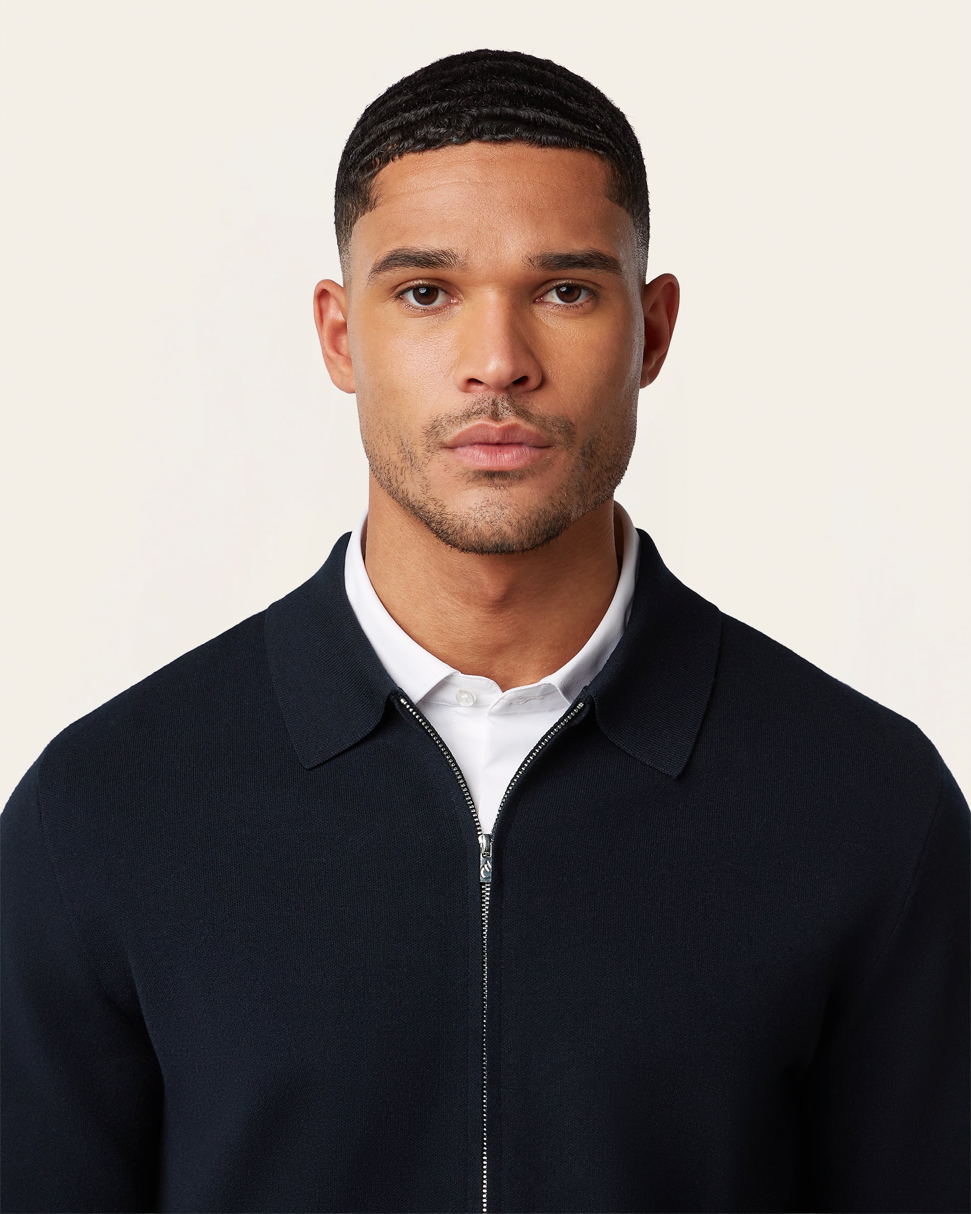 Navy Full Zip Jacquard Cardigan | LABFRESH