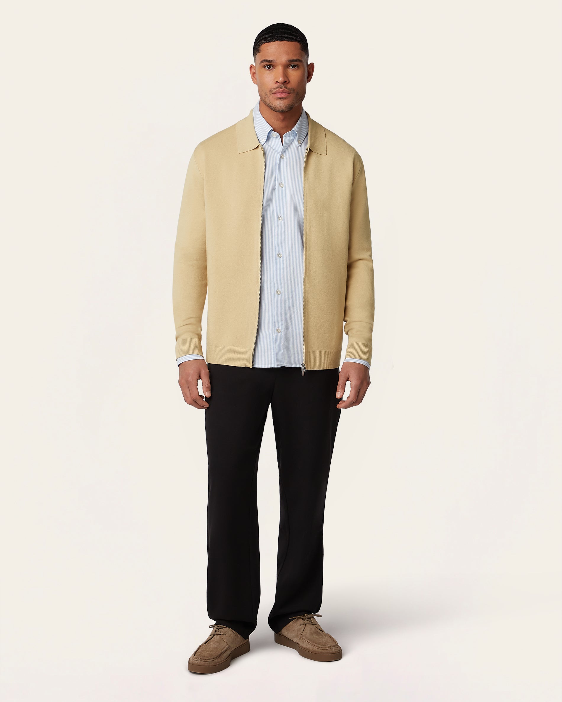Full Zip Jacquard Cardigan Sand